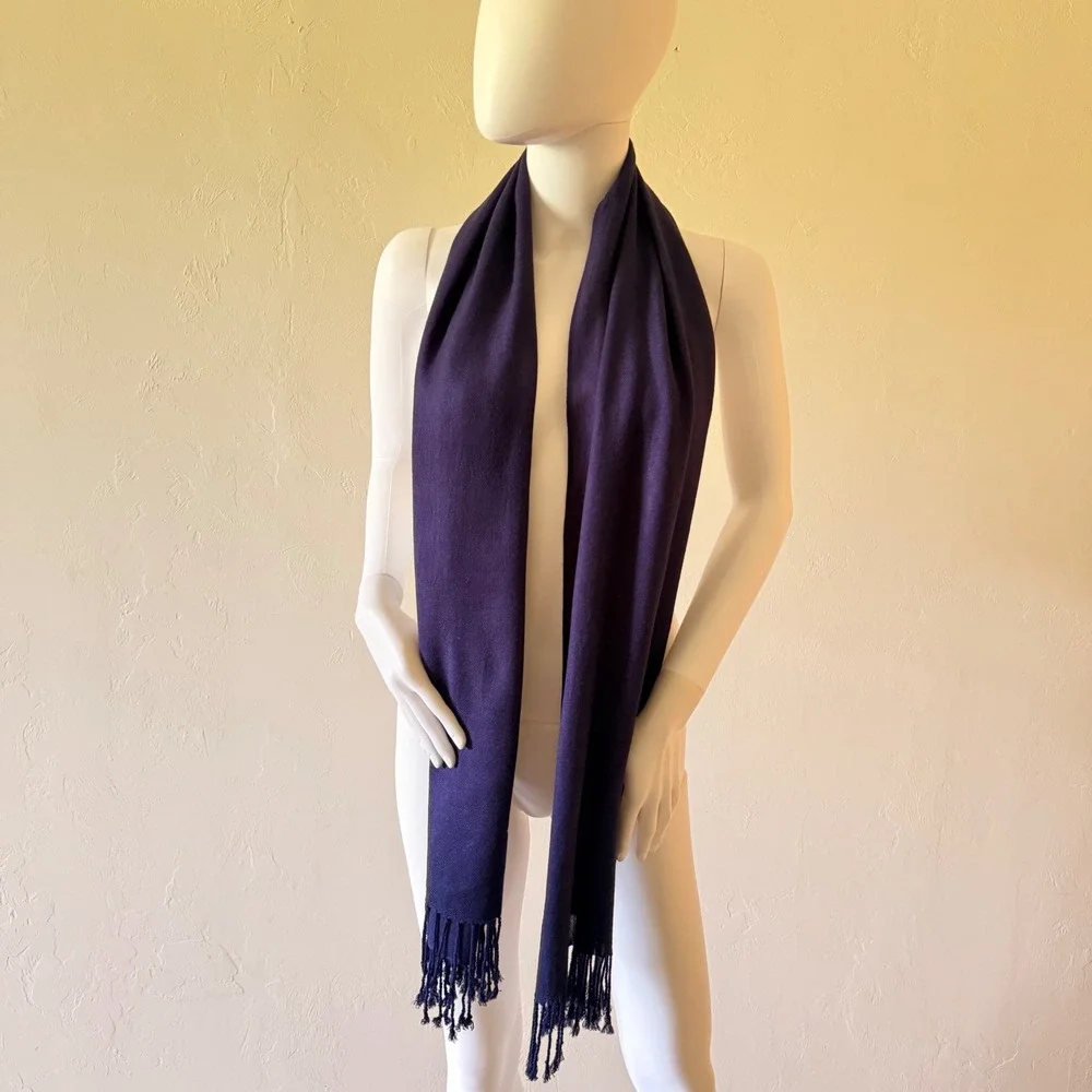 Pashmina Women's Silk Blend Scarf Wrap Navy Solid Fringe Shawl 70x27‎